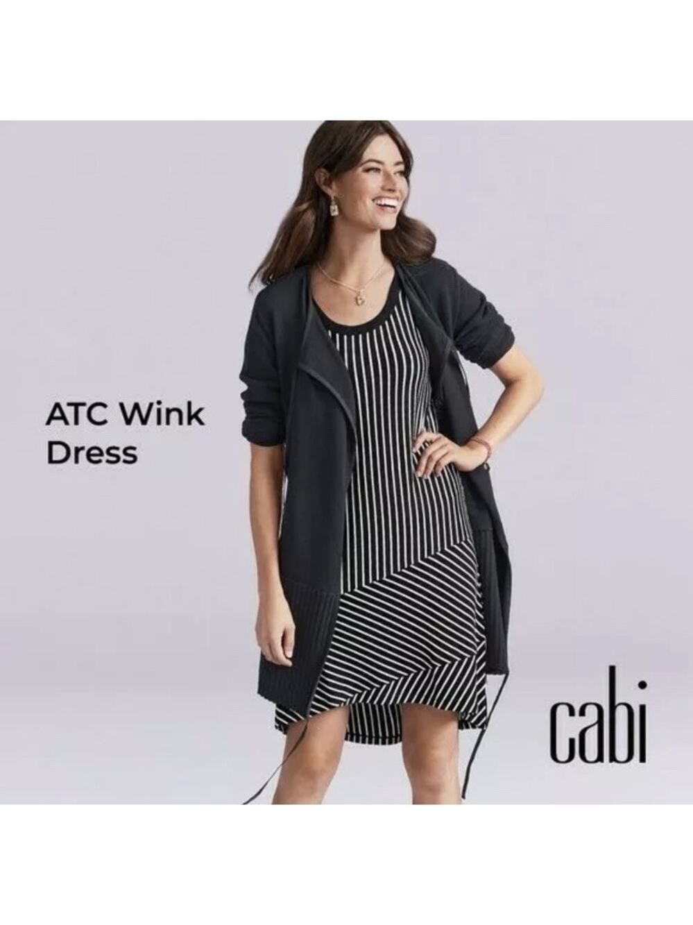 Cabi ATC Wink Black White Striped Asymmetrical Tank Dress‎ Size L